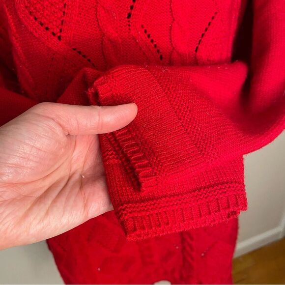 Katherine Marie Sweater Vintage Tassel Fringe Cable Knit Acrylic Red Size Large - Picture 4 of 10